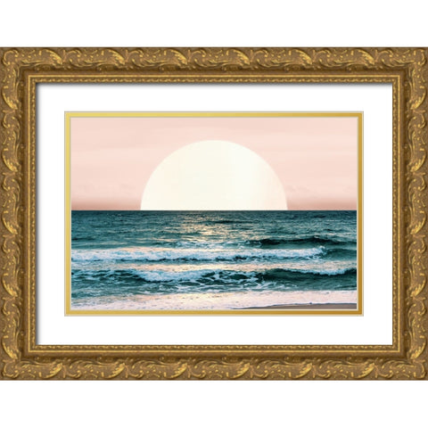 Summer Ocean Sunset Gold Ornate Wood Framed Art Print with Double Matting by Nature Magick