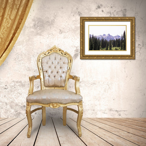 Alpine Forest Mountain Adventure Gold Ornate Wood Framed Art Print with Double Matting by Nature Magick