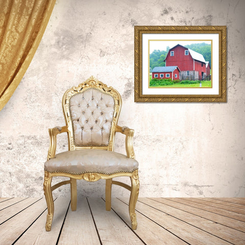 Spring Red Barn  Gold Ornate Wood Framed Art Print with Double Matting by Wilson, Gerry