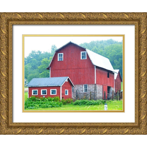 Spring Red Barn  Gold Ornate Wood Framed Art Print with Double Matting by Wilson, Gerry