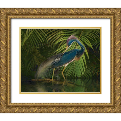 Greenish Blue Gold Ornate Wood Framed Art Print with Double Matting by Hunziker, Steve