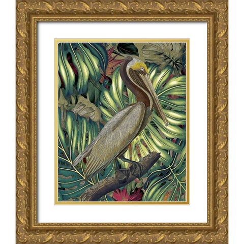 Jungled Pelican Gold Ornate Wood Framed Art Print with Double Matting by Hunziker, Steve