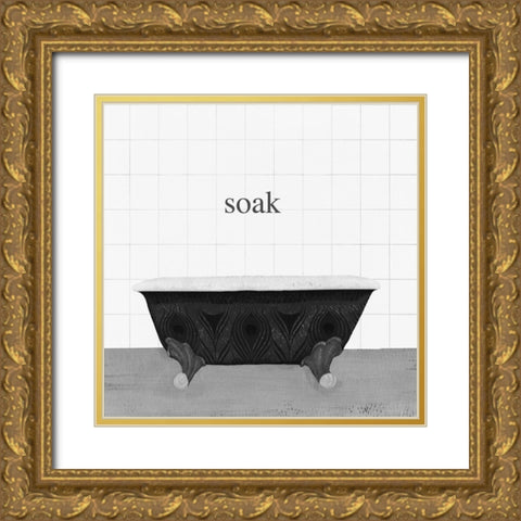Peacock Bath I Gold Ornate Wood Framed Art Print with Double Matting by Hopfensperger