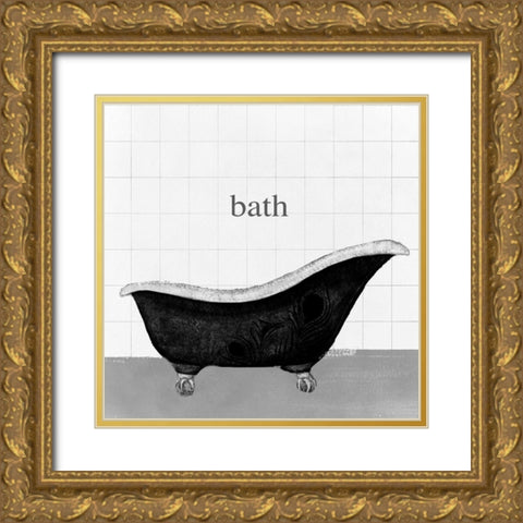 Peacock Bath II Gold Ornate Wood Framed Art Print with Double Matting by Hopfensperger