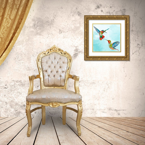 Hummers and Blooms I  Gold Ornate Wood Framed Art Print with Double Matting by St Hilaire, Elizabeth