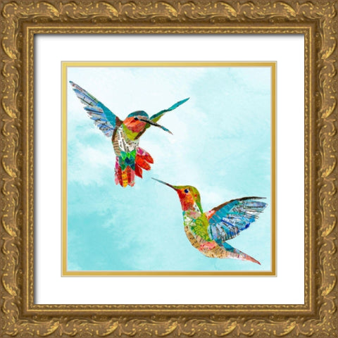 Hummers and Blooms I  Gold Ornate Wood Framed Art Print with Double Matting by St Hilaire, Elizabeth