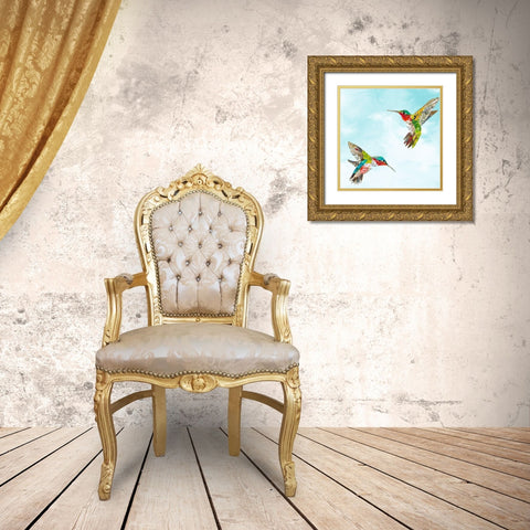 Hummers and Blooms II Gold Ornate Wood Framed Art Print with Double Matting by St Hilaire, Elizabeth
