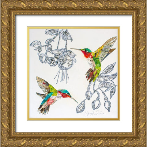 Hummers and BloomsÂ  Gold Ornate Wood Framed Art Print with Double Matting by St Hilaire, Elizabeth