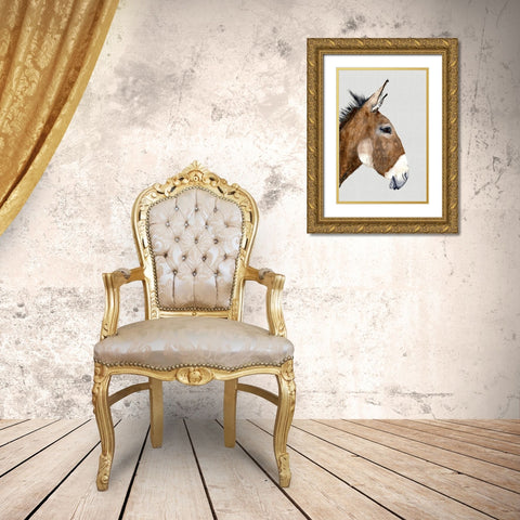 Brown DonkeyÂ  Gold Ornate Wood Framed Art Print with Double Matting by Hatfield, Jodi
