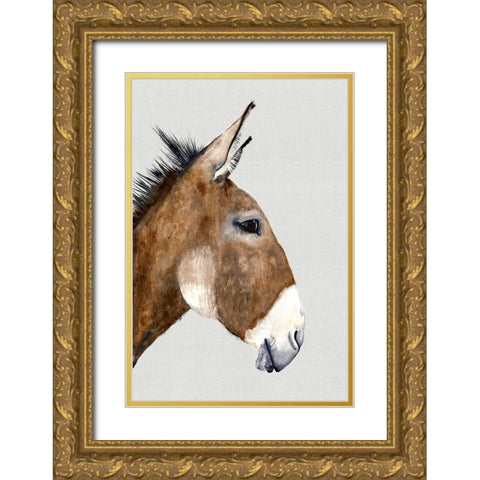 Brown DonkeyÂ  Gold Ornate Wood Framed Art Print with Double Matting by Hatfield, Jodi