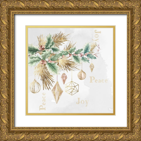 Peace and Joy Branch  Gold Ornate Wood Framed Art Print with Double Matting by PI Studio