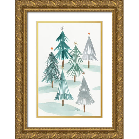 Ornament Tree II  Gold Ornate Wood Framed Art Print with Double Matting by PI Studio