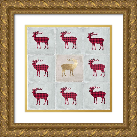 Tiled Deer  Gold Ornate Wood Framed Art Print with Double Matting by PI Studio