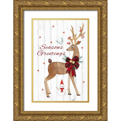 Seasons Greetings Deer Gold Ornate Wood Framed Art Print with Double Matting by PI Studio