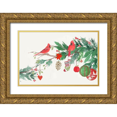 Christmas Birds I  Gold Ornate Wood Framed Art Print with Double Matting by PI Studio