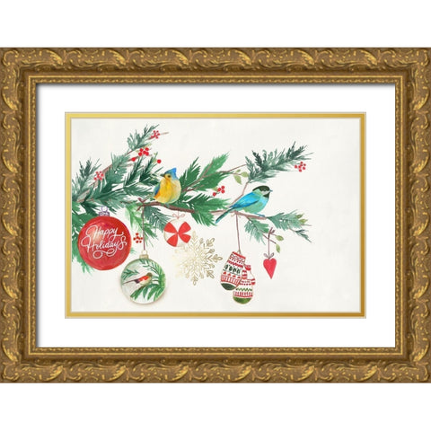 Christmas Birds II  Gold Ornate Wood Framed Art Print with Double Matting by PI Studio