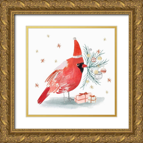 Red Cardinal I  Gold Ornate Wood Framed Art Print with Double Matting by PI Studio