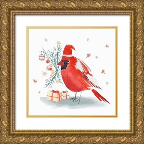 Red Cardinal II  Gold Ornate Wood Framed Art Print with Double Matting by PI Studio