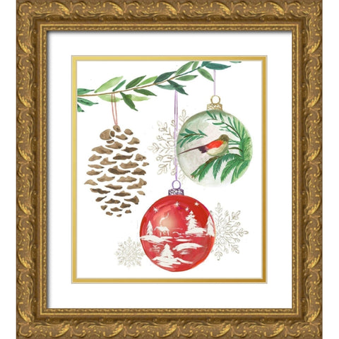 Hanging Ornaments I  Gold Ornate Wood Framed Art Print with Double Matting by PI Studio