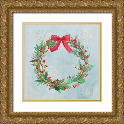 Christmas Wreath  Gold Ornate Wood Framed Art Print with Double Matting by PI Studio