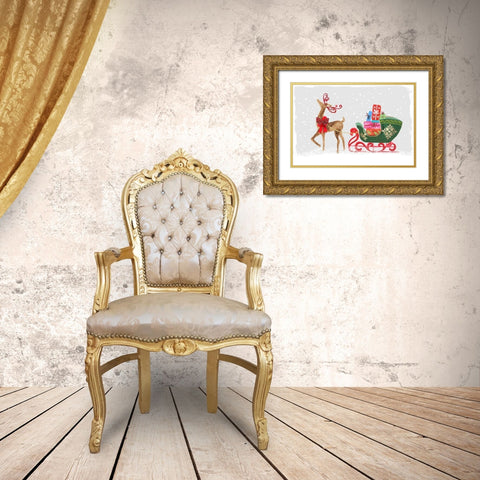 Proud Reindeer with Gifts  Gold Ornate Wood Framed Art Print with Double Matting by PI Studio