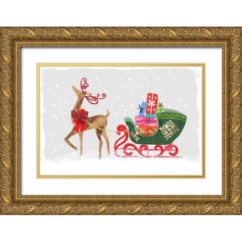 Proud Reindeer with Gifts  Gold Ornate Wood Framed Art Print with Double Matting by PI Studio