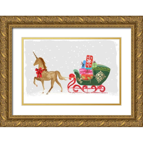 Proud Unicorn with Gifts  Gold Ornate Wood Framed Art Print with Double Matting by PI Studio