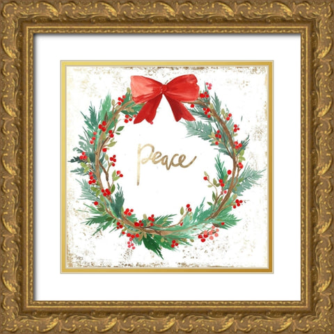 Peace Wreath  Gold Ornate Wood Framed Art Print with Double Matting by PI Studio