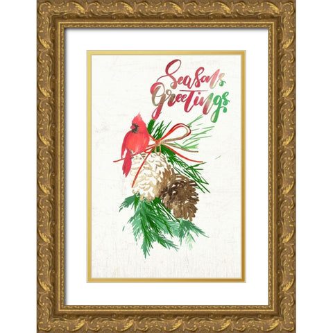 Seasons Greetings  Gold Ornate Wood Framed Art Print with Double Matting by PI Studio