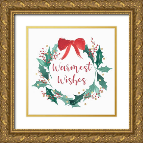 Warnest Wishes Wreath  Gold Ornate Wood Framed Art Print with Double Matting by PI Studio