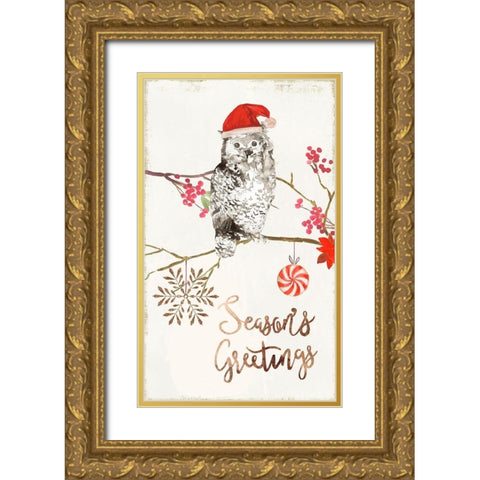 Christmas Owl II  Gold Ornate Wood Framed Art Print with Double Matting by PI Studio