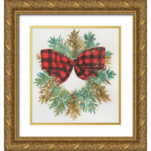 Bow Wreath  Gold Ornate Wood Framed Art Print with Double Matting by PI Studio