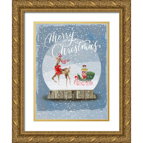 Holiday Snow Globe I  Gold Ornate Wood Framed Art Print with Double Matting by PI Studio