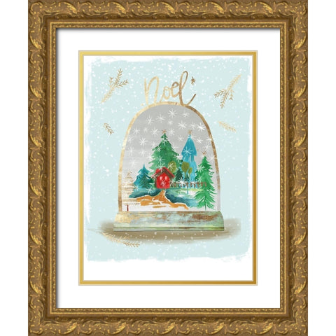 Holiday Snow Globe III  Gold Ornate Wood Framed Art Print with Double Matting by PI Studio