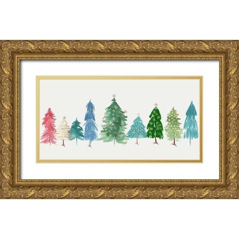 Christmas Trees  Gold Ornate Wood Framed Art Print with Double Matting by PI Studio