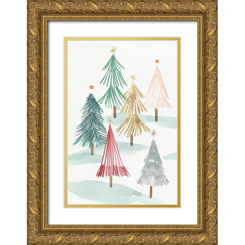 Christmas Trees I  Gold Ornate Wood Framed Art Print with Double Matting by PI Studio
