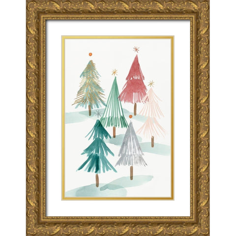 Christmas Trees II  Gold Ornate Wood Framed Art Print with Double Matting by PI Studio