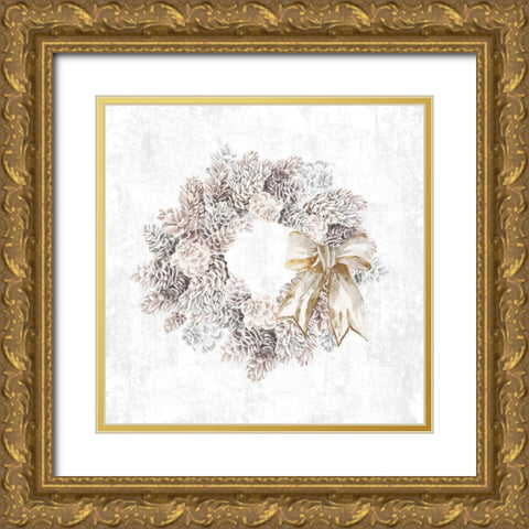 Pinecone Wreath Gold Ornate Wood Framed Art Print with Double Matting by PI Studio