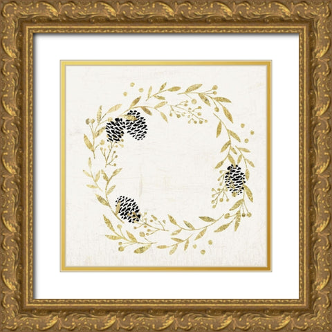 Golden Wreath Gold Ornate Wood Framed Art Print with Double Matting by PI Studio