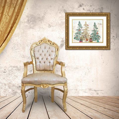 Three Christmas Trees  Gold Ornate Wood Framed Art Print with Double Matting by PI Studio