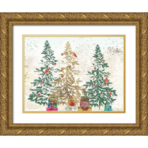 Three Christmas Trees  Gold Ornate Wood Framed Art Print with Double Matting by PI Studio