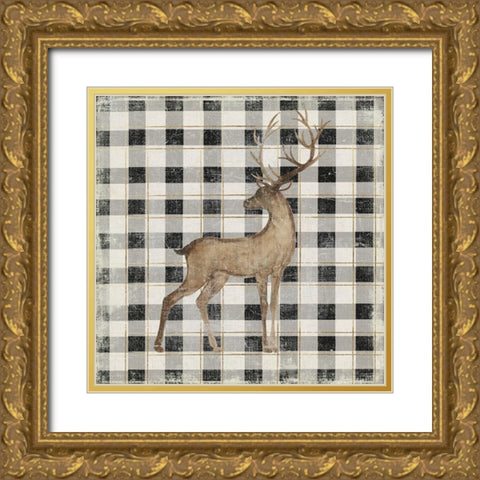 Santas Deer III Gold Ornate Wood Framed Art Print with Double Matting by PI Studio