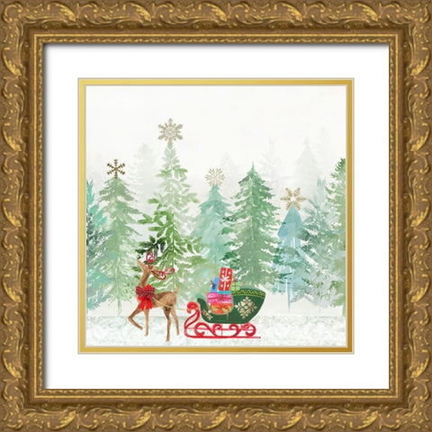 Holiday Greetings Gold Ornate Wood Framed Art Print with Double Matting by PI Studio