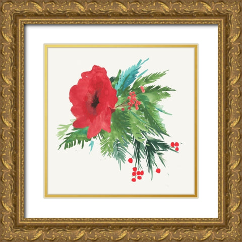 Poinsettia Bouquet Gold Ornate Wood Framed Art Print with Double Matting by PI Studio