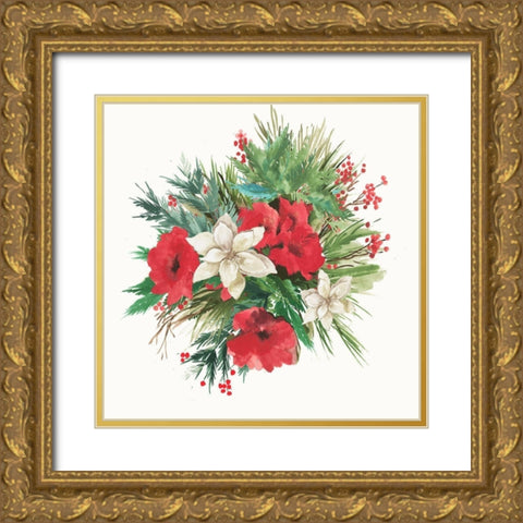 Christmas Bouquet Gold Ornate Wood Framed Art Print with Double Matting by PI Studio