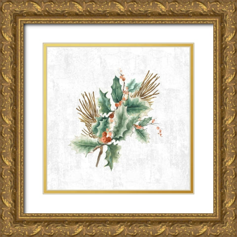 Mistletoe Branch Gold Ornate Wood Framed Art Print with Double Matting by PI Studio