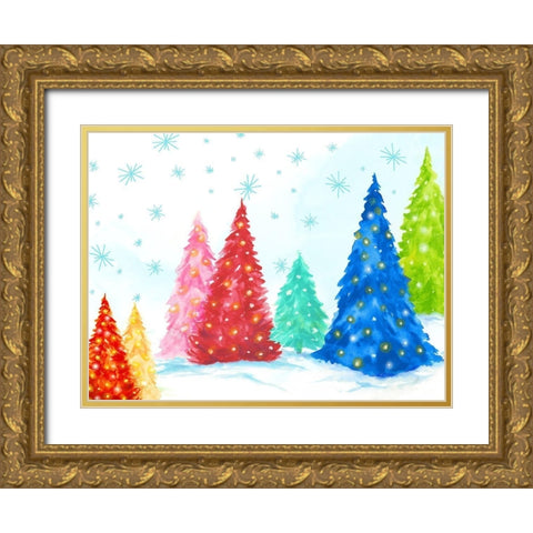 Magic Christmas Trees I  Gold Ornate Wood Framed Art Print with Double Matting by PI Studio