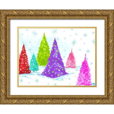 Magic Christmas Trees II   Gold Ornate Wood Framed Art Print with Double Matting by PI Studio