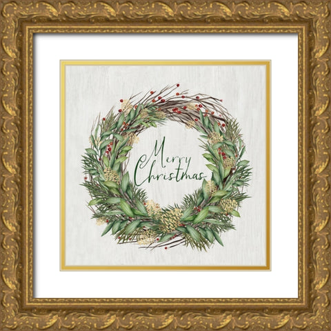 Beautiful Wreath Gold Ornate Wood Framed Art Print with Double Matting by PI Studio