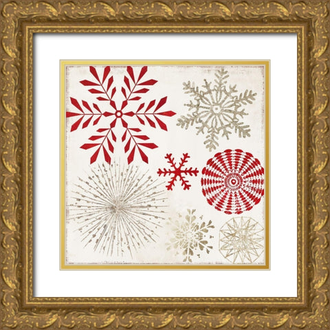 Christmas Snowflakes  Gold Ornate Wood Framed Art Print with Double Matting by PI Studio